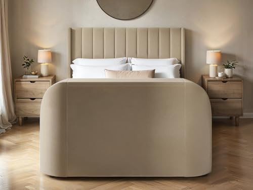 Flair Furnishings Fallon TV Side Lift Ottoman Bed Beige Velvet Double