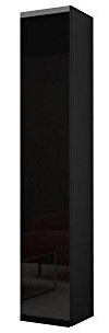 Hängeschrank Vigo 180, Vitrinenschrank, Wandschrank, 1 Tür Schrank mit 4 Einlegeboden, Farbauswahl, Stauraumvitrine, Hochschrank, Wohnzimmerschrank, Modernes Vitrine (Schwarz/Schwarz Hochglanz)