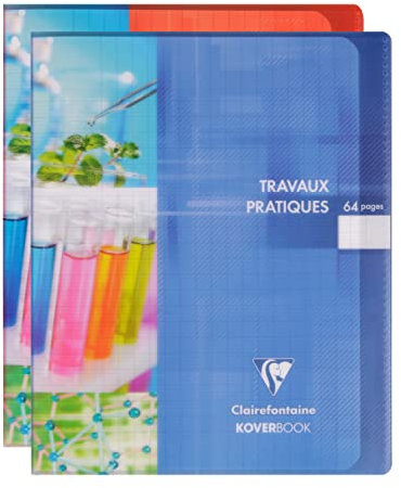 Clairefontaine 950420C Un Cahier Travaux Pratiques Agrafé Koverbook - 17x22 cm - 64 Pages Grands Carreaux 90 g et Unies Blanches 125 g - Couverture Polypro - Couleur Aléatoire