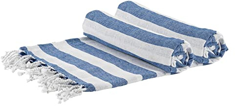 Nicola Spring Turkish Cotton Bath Towels - 170 x 90cm - Blue Stripe - Pack of 2 - Lightweight & Absorbent Large Adults Drying Beach Towel Bathroom Gym Cloth Sauna Hammam Shower Sheet
