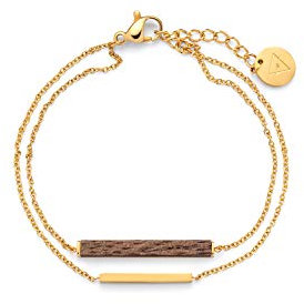 KERBHOLZ Holzschmuck – Geometrics Collection Rectangle Bracelet, filigranes Frauen Armband in gold mit Stab Anhänger, Schmuck aus Naturholz, größenverstellbar (Armbandlänge 15 + 2,5 cm)