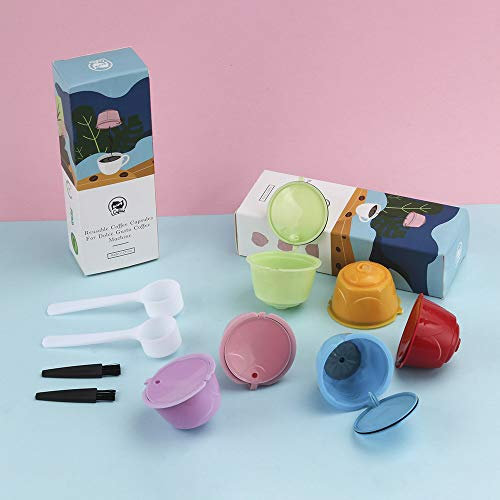 I Cafilas - Cápsulas de filtro de café reutilizables, 6 cápsulas recargables de café, compatibles con las cafeteras Nescafe Dolce Gusto con 1 cuchara de café y 1 cepillo de limpieza marrón