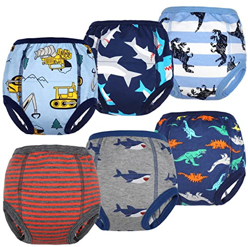 Flyish Packung mit 6 Baby Trainingshosen Töpfchen Unterwäsche Kleinkinder Windelhosen Toilettentraining Unterwäsche Entzückende Tiermuster Trainingshose Jungen 5 Jahre