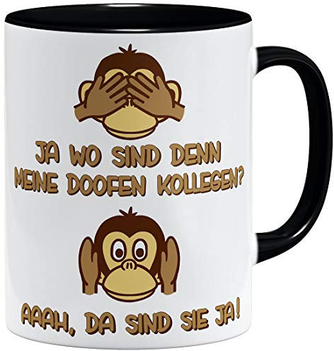 OM3® Lustige Arbeitskollegen Kaffee-Tasse mit Spruch - Büro Doofe Kollegen - Keramik Becher - 325ml - Beidseitig Bedruckt - Schwarz