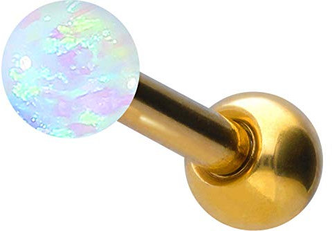 PIERCINGLINE Chirurgenstahl Ohrpiercing SYNTH. Opal Kugel Piercing Ohr Stecker Goldfarben Hot-Weiß 4 mm