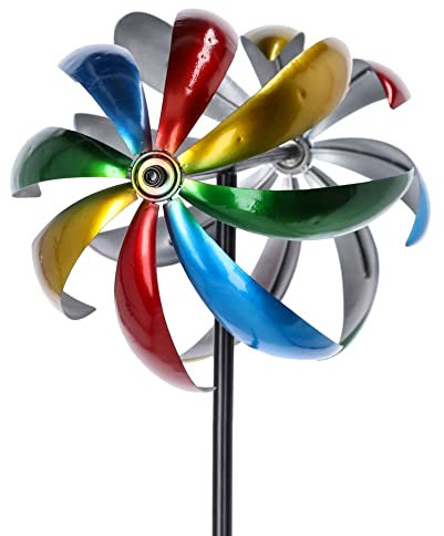Cepewa Windrad Turbine Mehrfarbig mit metallischem Farbeffekt Windspiele zur Gartendekoration mit Erdspieß (1 x Windrad Turbine)