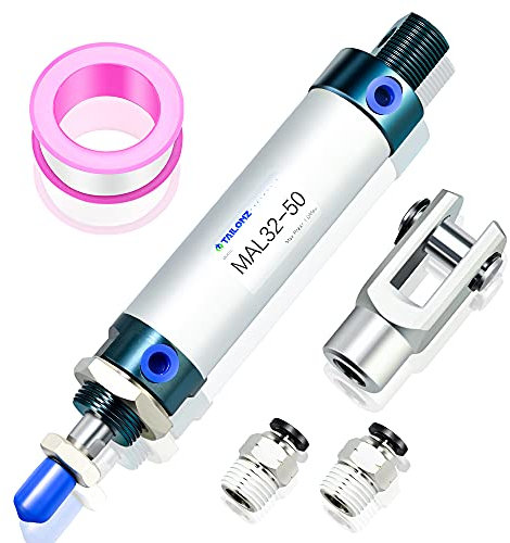 TAILONZ PNEUMATIC Cilindro neumático doble efecto de 32 mm de diámetro y 50 mm de carrera con conector en Y y 2 racores de 8 mm MAL32x50