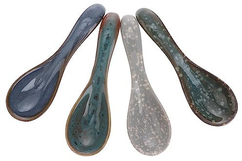Lurrose 4pcs Ceramic Spoons Japanese Ceramic Spoons Cutlery Spoon Ceramic Chinese Soup Spoons Ceramic Ramen Soup Spoons Dining Flatware for Home Kitchen
