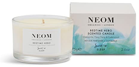 NEOM- Bedtime Hero Scented Candle, Travel Size | Essential Oil Aromatherapy Candle | Chamomile, Ylang Ylang & Cedarwood| Scent to Sleep