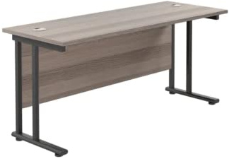 Jemini Rectangular Double Upright Cantilever Desk 1600x600mm Grey Oak/Black KF820093