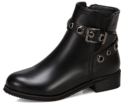 Diuniarza Stivaletti da Donna con Tacco Medio, Stivali Corti Tacco a Blocco Zip Punta Rotonda Polacchine Casuale Bowknot, 11197Ore Nero Numero 45 EU