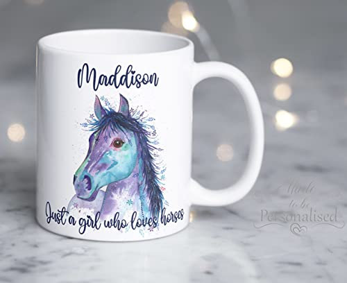 Horse mug, horse gift for girls, Personalised horse Mug, Just a girl who loves horses, Purple watercolour horse design, Christmas gift