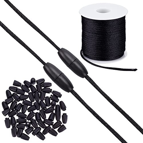 SUNNYCLUE Lot de 30 Cordons en Satin Noir 23 m avec Fermoir en Plastique pour Colliers, Bracelets, Porte-Clés, Lanières, Fabrication de Bijoux, Bricolage, Artisanat.