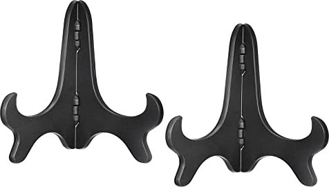 sourcing map 2pcs 5 Easel Plate Holder, Wood-like Plastic Folding Display Stand Black for Decorative Picture Frame