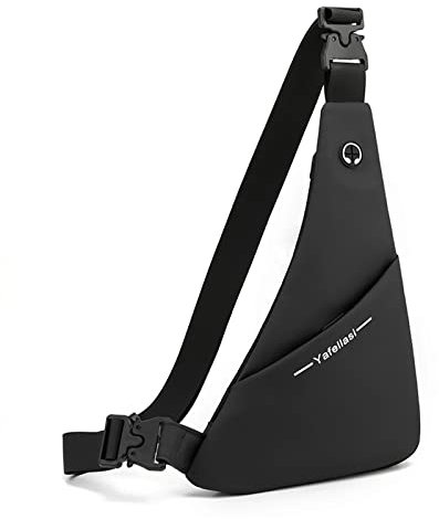 FANDARE Ultraleicht Brusttasche Schultertasche Herren Sling Chest Bag Wasserdicht Beidseitig Umhängetasche mit Kopfhörerloch für Outdoor Sport Wandern Radfahren Reisen Schultertasche Schwarz