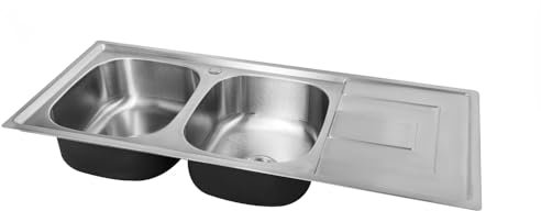 Omeere, fregadero de cocina grande, acero inoxidable 304, 0,8 mm, fregadero, fregadero, fregadero empotrable, cuadrado 2 senos 100x50cm (estante del fregadero a la derecha)
