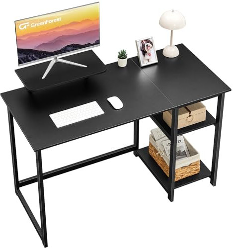 GreenForest Schreibtisch 120cm Mit Stauraum und Monitorständer, Bürotisch für Home Office, Schwarz