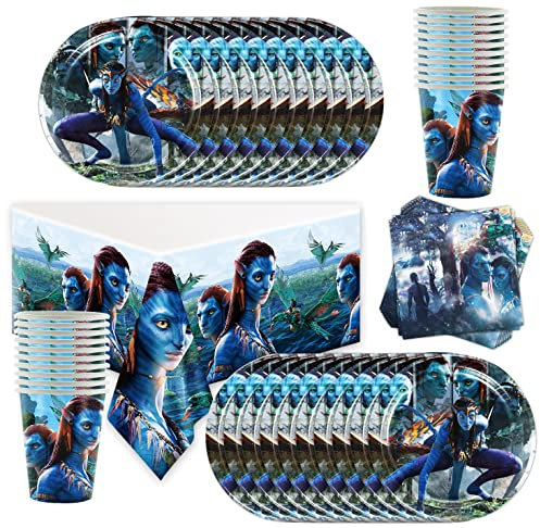 Shamoparty Avatar Partygeschirr Set 61 Stück Avatar Geburtstag Deko Avatar Gebutstag Dessert Teller Servietten Tassen Tischdecke Avatar Party Supplies