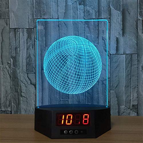 RALIRA Radio-réveil de chevet, lumière 3D Illusion d'optique, lampe Illusion Basketball LED veilleuse contrôle tactile 7 couleurs changeantes Veilleuse cadeau électronique pm