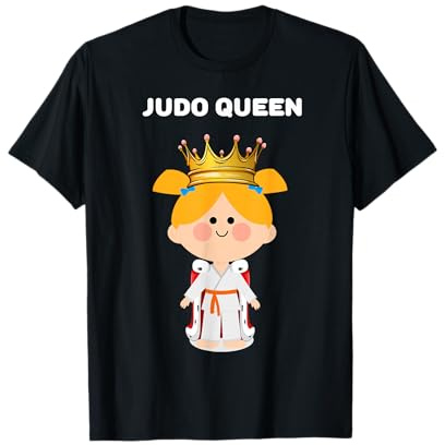Womens Judo Shirts for Girls | T-shirt de judo pour filles | Judo pour femmes T-Shirt Noir Caricature Manche courte Col roulé Coupe classique Small