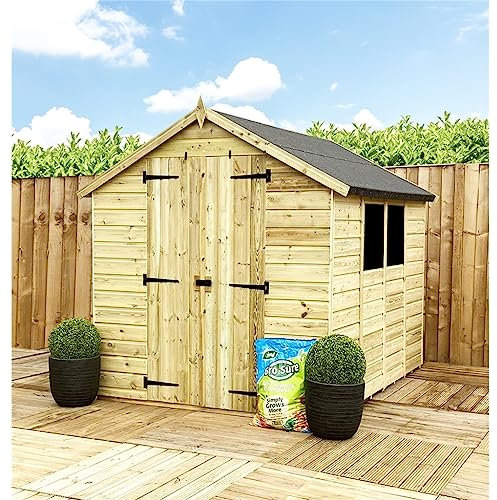 8 x 4 Garden Shed Pressure Treated T&G Double Door Apex Wooden Garden Shed - 2 Windows (8' x 4') / (8ft x 4ft) (8x4)