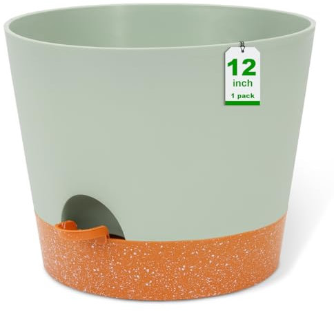 GARDIFE, vasi per piante da 30,5 cm, vasi autoirriganti, grandi vasi da fiori in plastica con serbatoio profondo e fori di drenaggio elevati, per piante e fiori da interni ed esterni, verde