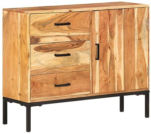 Homgoday Sideboard 88x30x73 cm Akazie Massivholz Aufbewahrungsschrank Beistellschrank viel Stauraum Anrichte Standschrank Mehrzweckschrank Schrank für Wohnzimmer