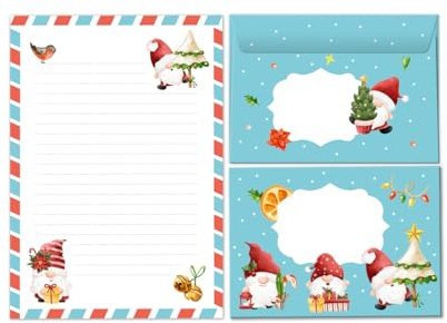 Briefpapier-Set Weihnachten Tomte Gnome als Briefblock mit Umschlag für Kinder Mädchen Jungen Weihnachtsbriefpapier (Block A5 mit 25 Blätter + 15 Umschläge)