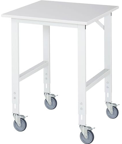 RAU | Fahrbarer Arbeitstisch | Gestell 60 x 30 mm | Platten-BxT 750 x 800 mm | Melaminplatte