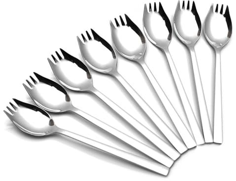 8 cucharas de acero inoxidable 304, cucharas para ensalada, tenedor de cena 2 en 1, cuchara sopera, tenedor de ensalada, cuchara y tenedor multifunción para camping en casa o viajes
