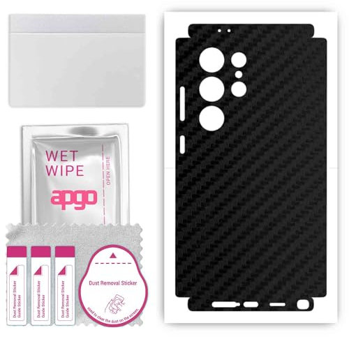 apgo Rückseite + Seiten Schutzfolie, Skin, kompatibel mit Samsung Galaxy S24 Ultra, Hinten Displayschutzfolie aus Vinylfolie, Kratzfest, einfache Montage - Schwarzer Kohlenstoff