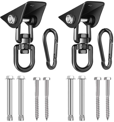 Uni-Fine Set di 2 Ganci da soffitto in Acciaio Inox Pesante 450 kg, Colore Nero e Girevole a 360°, Gancio per Altalena, Gancio per Sacco da Boxe, Gancio per Amaca da Boxe,Asciugamano da Yoga,Palestra