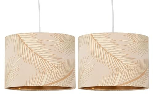 firstchoicelighting Set of 2 Champagne with Gold Embossed Leaf Detail 25cm Ceiling Pendant Lightshades or Table Lamp Shades