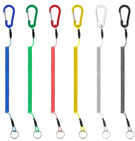 6 Stück Spirale Schlüsselkette, 6 Farben Elastisch Schlüsselbänder TPU Angeln Lanyards Einziehbare Sicherheitskette für Herren Damen Schluessel, Klettern, Bootfahren, Wandern, Camping