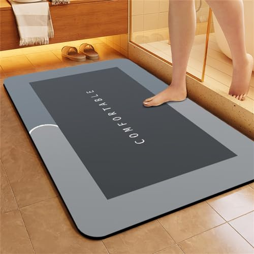 Tapis Antidérapant 90x120cm bain Diatomite Super Absorbant, Lavable Sèche Vite, Grand Tapis de Douche Doux