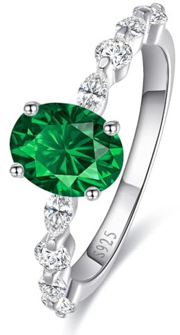 Yaresul Oval Ringe Frauen Damen Ringe Silber 925 Kreierter Smaragd Ringe Verlobungsring damen Hochzeit Versprechen Ring Größe 60(19.1)