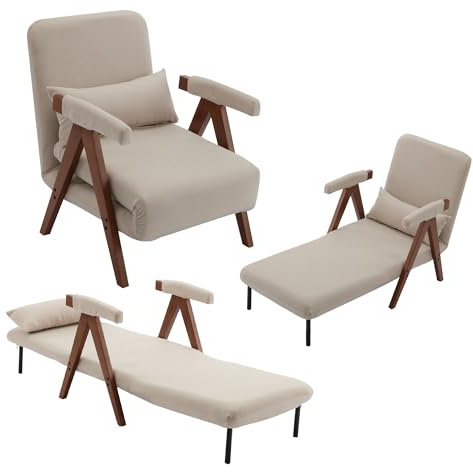 MQLAE 3 in 1 Schlafsofa mit Schlaffunktion, Bettfunktion, Verstellbare Rückenlehne, Klappsessel mit Kissen, Relaxsessel, Schlafsessel Ausziehbar, Schlafcouch für Zuhause, Büro, Outdoor (Beige)
