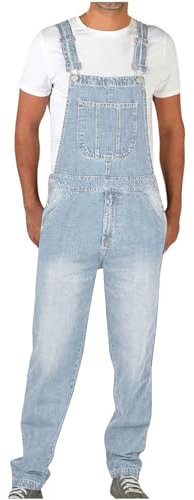 2024 Salopette da Uomo in Denim Pantaloni da Lavoro Estivi Taglie Forti Casual Salopette Uomo Jeans Slim Fit Tinta Unita Moda Jumpsuit Streetwear Sportivo Leggero Traspiranti Confortevole Jogging