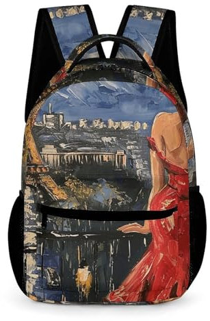 FHPCE Sac à dos de voyage pour ordinateur portable de 16,2 pouces - Sac à dos léger pour ordinateur portable - Pour femme en robe rouge, Femme en robe rouge, One Size