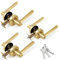 LOQRON 3 Pack Wholesale Keyed-Alike Brushed Gold Keyed Entry Door Handle, Round Design Heavy Duty Door Lever with Lock, Reversible for Left/Right Handed for Entrance and Front Door, Satin Brass