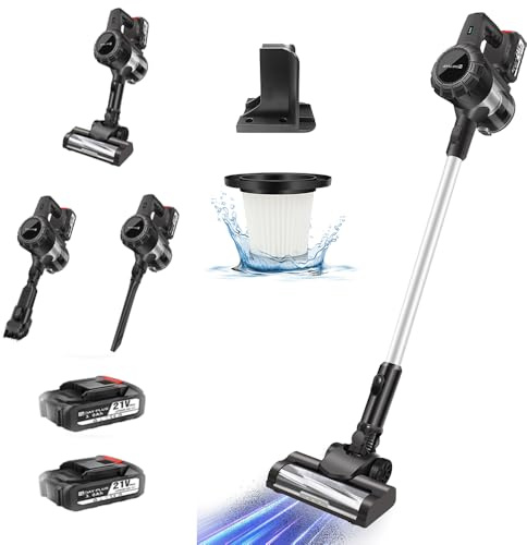 YouseaHome Akku Staubsauger mit 2 Wiederaufladbarem Lithium-Akkus, Schnurloser Stabstaubsauger Staubsauger 3 in 1 Schnurloser Handstaubsauger für Tierhaare, Hepa-Filterung, Leichtgewicht