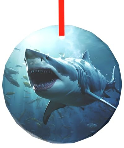 Hai im Meer Weihnachtsschmuck Weihnachtsbaumschmuck Rund Glas Ornamente Geeignet für Neujahr Zuhause für Versammlungen Dekorieren