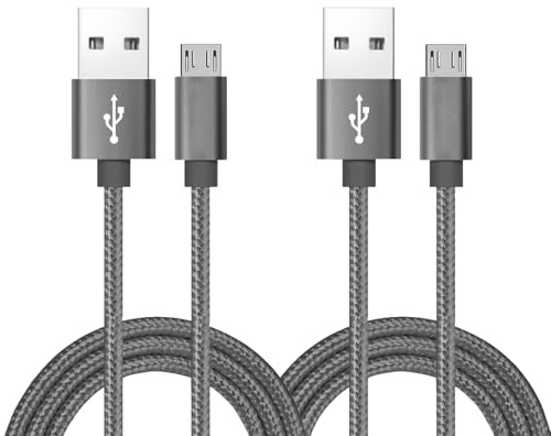 Cable micro USB [2 unidades] 0,6m Android cargador de nailon trenzado, cargador micro USB de alta velocidad USB 2.0 A a Micro B cable de carga universal para HTC S6 Kindle Android y más (Gris, 0,6M)