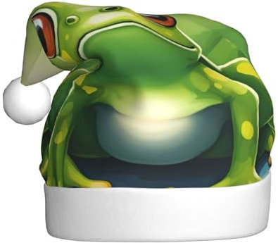 XTYGETY Cartoon Frosch 1 Weihnachtsmütze für Damen und Herren, Weihnachtsmannmütze, perfekte Kopfbedeckung für Erwachsene, Kostümpartys