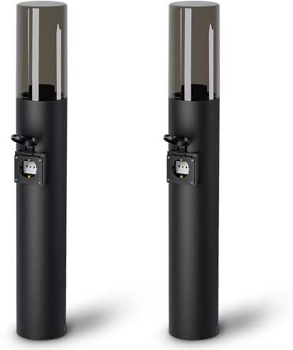 SSC-LUXon 2x VARDA Pollerleuchte mit Steckdose E27 Gartenlampe schwarz Höhe 50cm - Gartenleuchte Außenbereich Strom Anschluss 230V