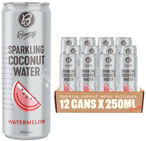 Bonsoy Sparkling Watermelon Coconut Water, All Natural, 12 x 250 ml Cans | Lightly Fizzy, No Added Sugar, Naturally Sweet, Nothing Artificial, Perfect for Anytime Refreshment & Hydration, Plant based