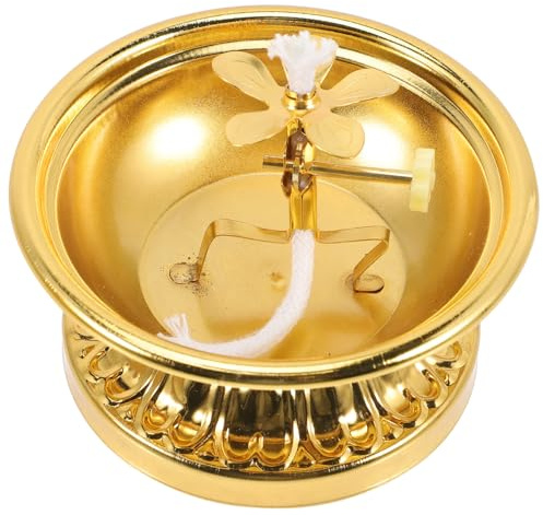 FUNOMOCYA Brass Oil Lamp Disc Retro Kerosene Lamp Butter for Home Temple Buddha Hall Worship and Indoor Decoration Vintage Oil Light with Wick Holder