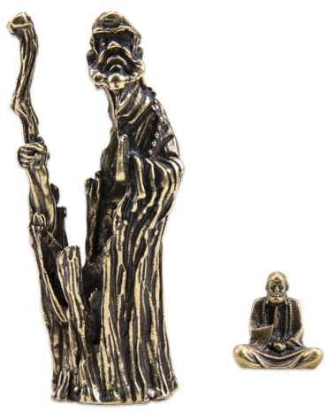 SaiDian Bodhidharma-Statue aus Messing, klein, Zen-Buddha-Skulptur, Feng Shui, Mönch-Figur für Sammler, exquisite handgefertigte Schreibtisch-Dekoration für inneren Frieden und Meditation, 2 Stück