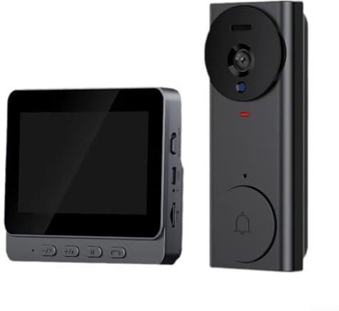 Honseadek Sonnette de porte vidéo sans fil de 10,9 cm - Système d'interphone - Caméra de surveillance - Objectif grand angle de 130 ° - Vision nocturne - Enregistrement automatique pour la sécurité à