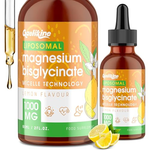 Magnesium Glycinate Liquid Drops 1000mg – High Absorption Bisglycinate with Liposomal Micelle Technology, Vegan, Stomach-Friendly, Lemon Flavour, 60ml